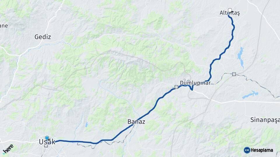Uşak Altıntaş Kütahya Arası Kaç Km - Yol Haritası