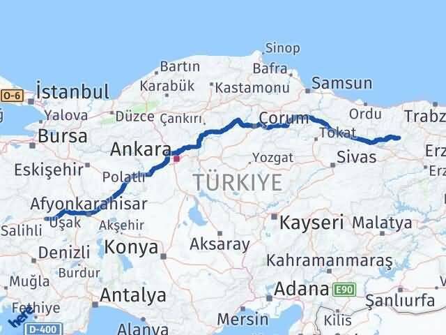 Uşak Alucra Giresun Arası Kaç Km - Yol Haritası