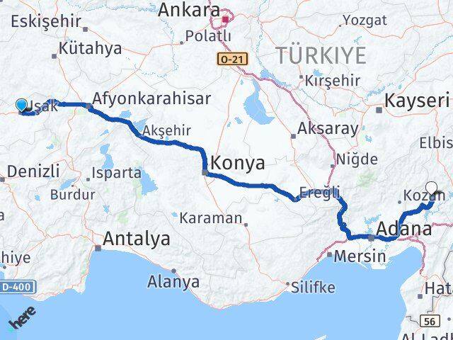 Uşak Andırın Kahramanmaraş Arası Kaç Km - Yol Haritası