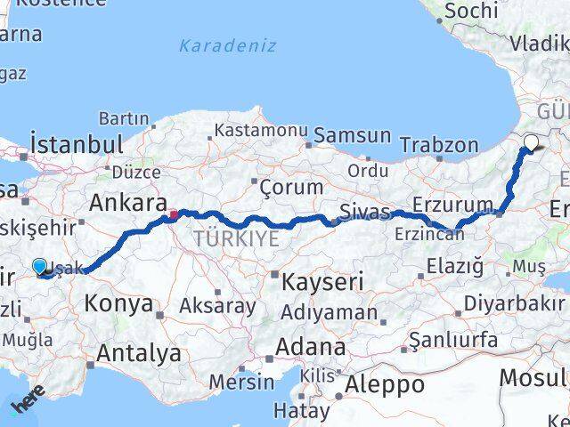 Uşak Ardanuç Artvin Arası Kaç Km - Yol Haritası
