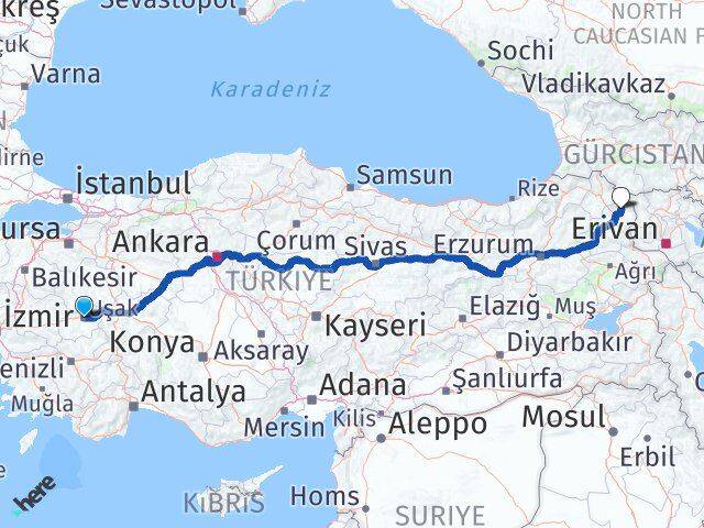 Uşak Arpaçay Kars Arası Kaç Km - Yol Haritası