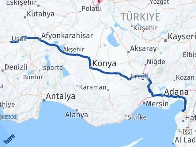 Uşak Arsuz Hatay Arası Kaç Km - Yol Haritası