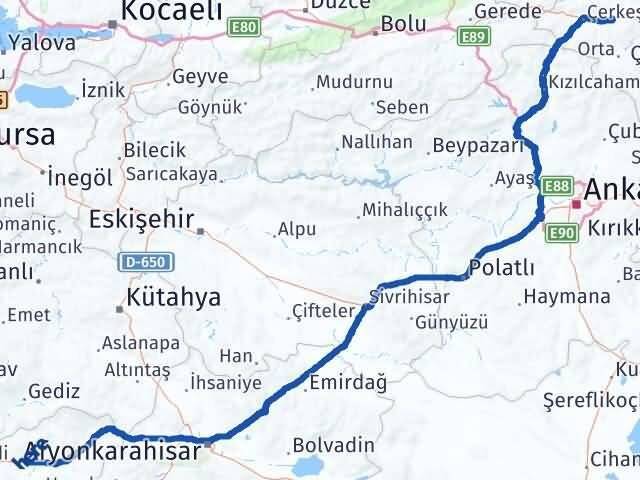 Uşak Atkaracalar Çankırı Arası Kaç Km - Yol Haritası