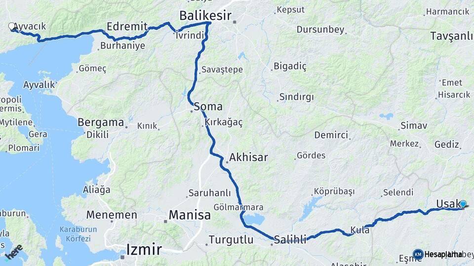 Uşak Ayvacık Çanakkale Arası Kaç Km - Yol Haritası