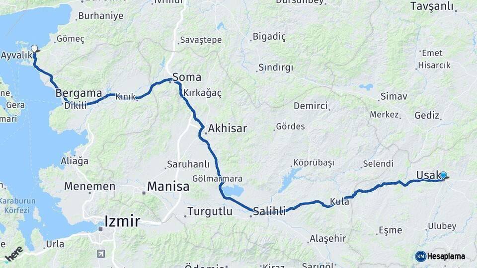 Uşak Ayvalık Balıkesir Arası Kaç Km - Yol Haritası