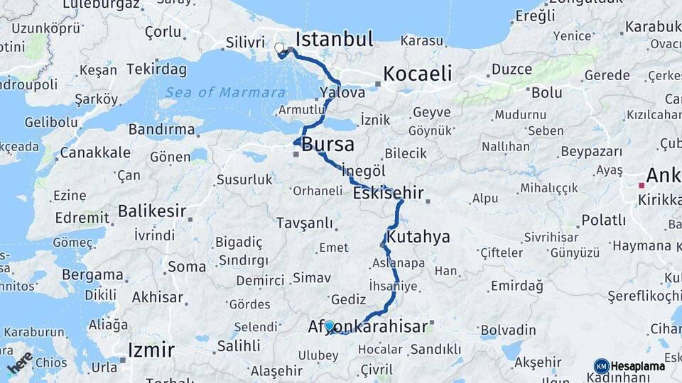 Uşak Bağcılar İstanbul Arası Kaç Km - Yol Haritası