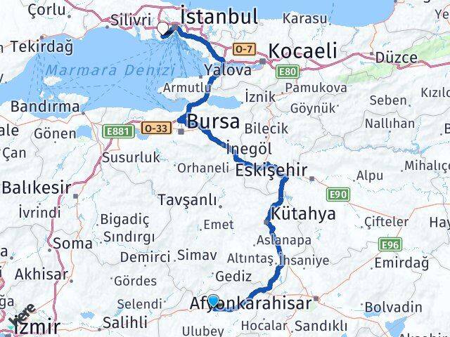 Uşak Bahçelievler İstanbul Arası Kaç Km - Yol Haritası