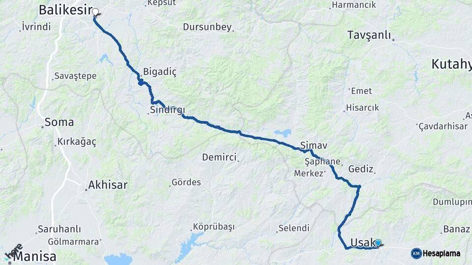 Uşak Balıkesir Arası Kaç Km - Yol Haritası