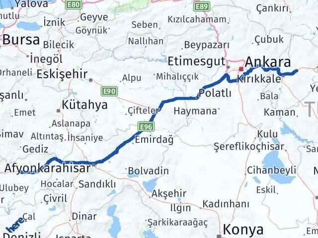 Uşak Balışeyh Kırıkkale Arası Kaç Km - Yol Haritası