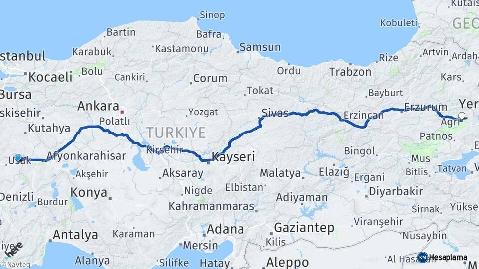 Uşak Banaz Ağrı Arası Kaç Km - Yol Haritası