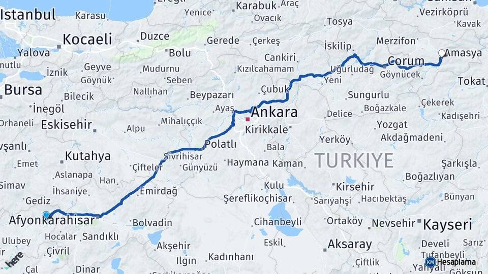 Uşak Banaz Amasya Arası Kaç Km - Yol Haritası