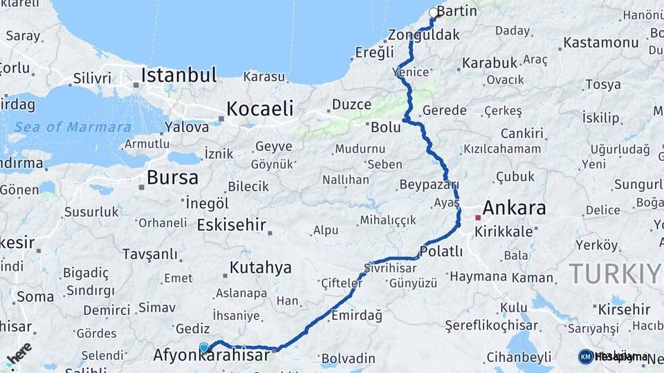 Uşak Banaz Bartın Arası Kaç Km - Yol Haritası