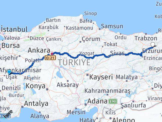 Uşak Banaz Bayburt Arası Kaç Km - Yol Haritası