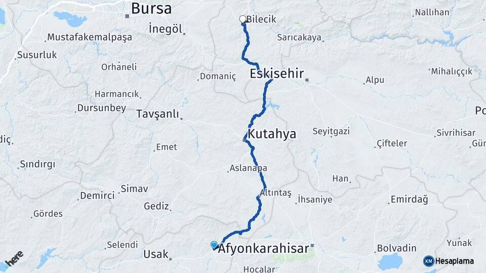 Uşak Banaz Bilecik Arası Kaç Km - Yol Haritası