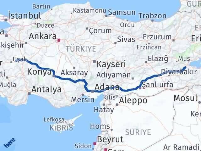 Uşak Banaz Bitlis Arası Kaç Km - Yol Haritası