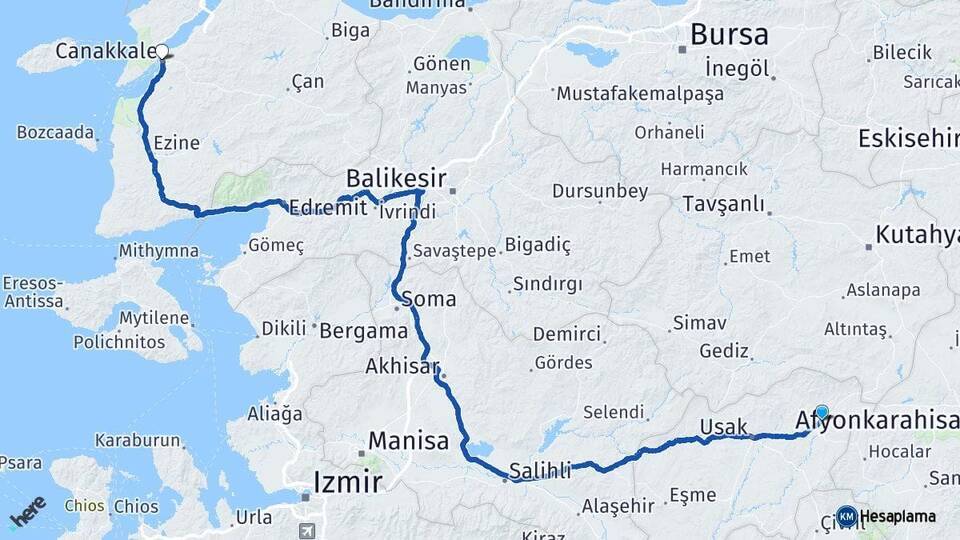 Banaz Çanakkale Arası Kaç Km - Yol Tarifi