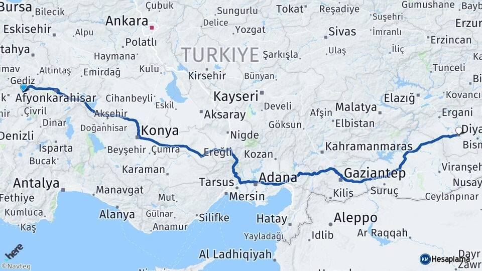 Uşak Banaz Diyarbakır Arası Kaç Km - Yol Haritası