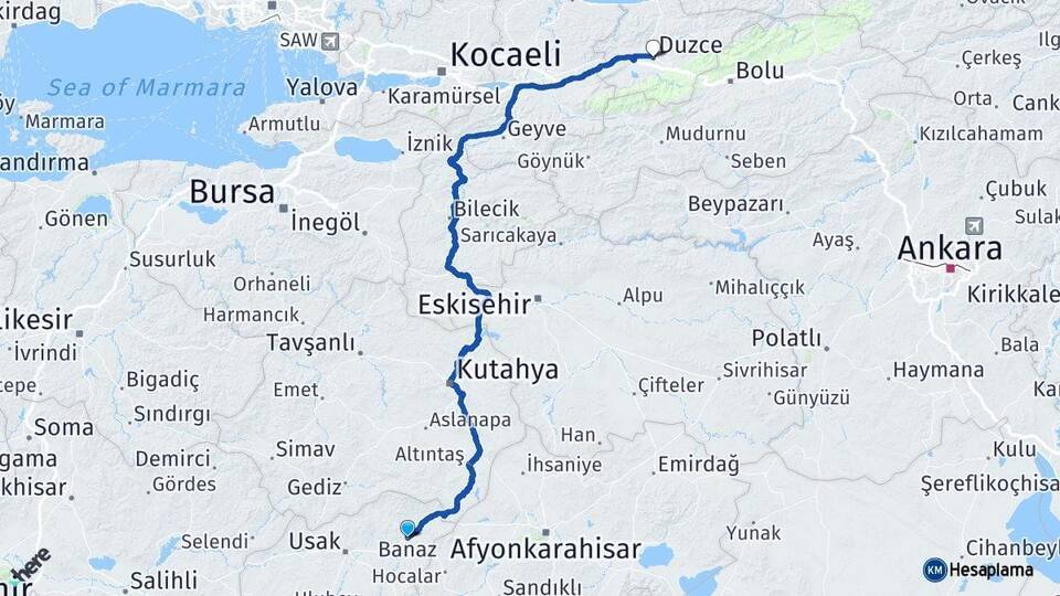 Banaz Düzce Arası Kaç Km - Yol Tarifi
