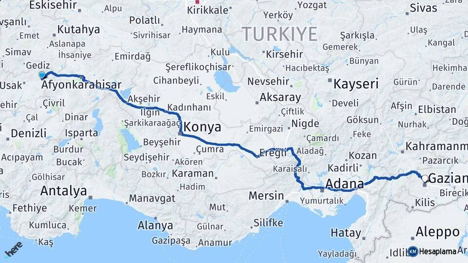 Uşak Banaz Gaziantep Arası Kaç Km - Yol Haritası