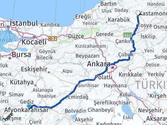 Uşak Banaz Kastamonu Arası Kaç Km - Yol Haritası