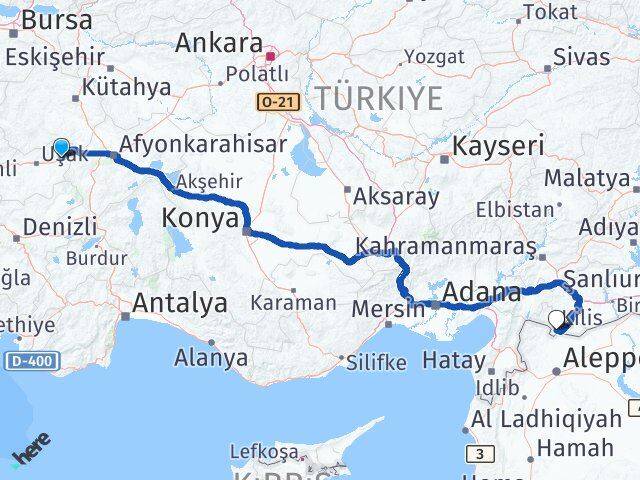 Uşak Banaz Kilis Arası Kaç Km - Yol Haritası