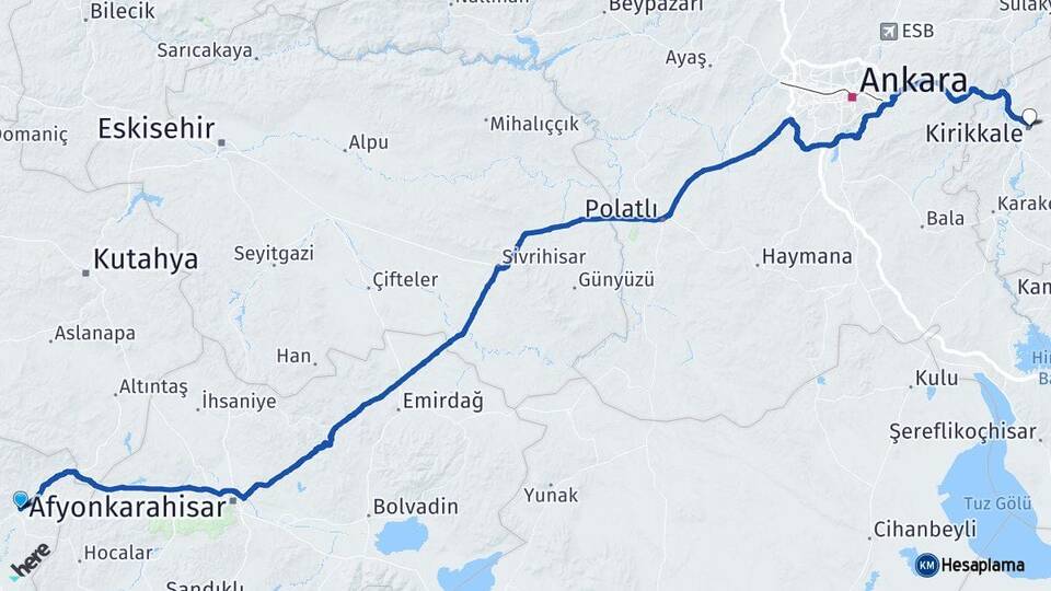 Uşak Banaz Kırıkkale Arası Kaç Km - Yol Haritası