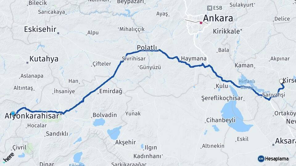 Uşak Banaz Kırşehir Arası Kaç Km - Yol Haritası