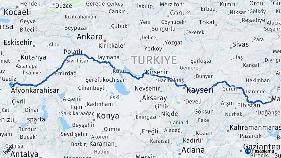 Uşak Banaz Malatya Arası Kaç Km - Yol Haritası