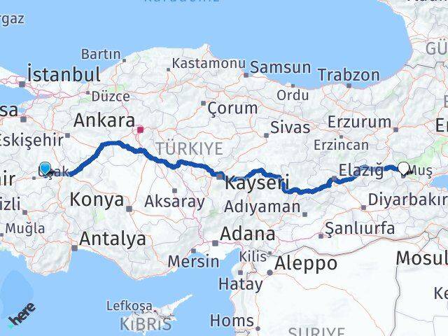 Uşak Banaz Muş Arası Kaç Km - Yol Haritası