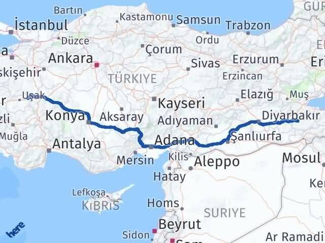 Uşak Banaz Siirt Arası Kaç Km - Yol Haritası
