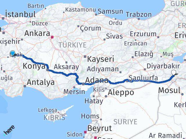 Uşak Banaz Şırnak Arası Kaç Km - Yol Haritası