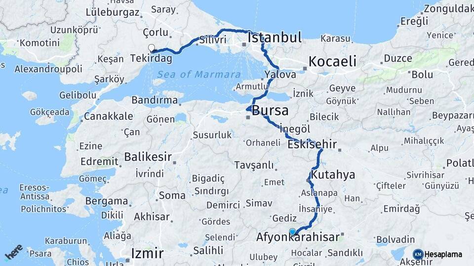 Uşak Banaz Tekirdağ Arası Kaç Km - Yol Haritası