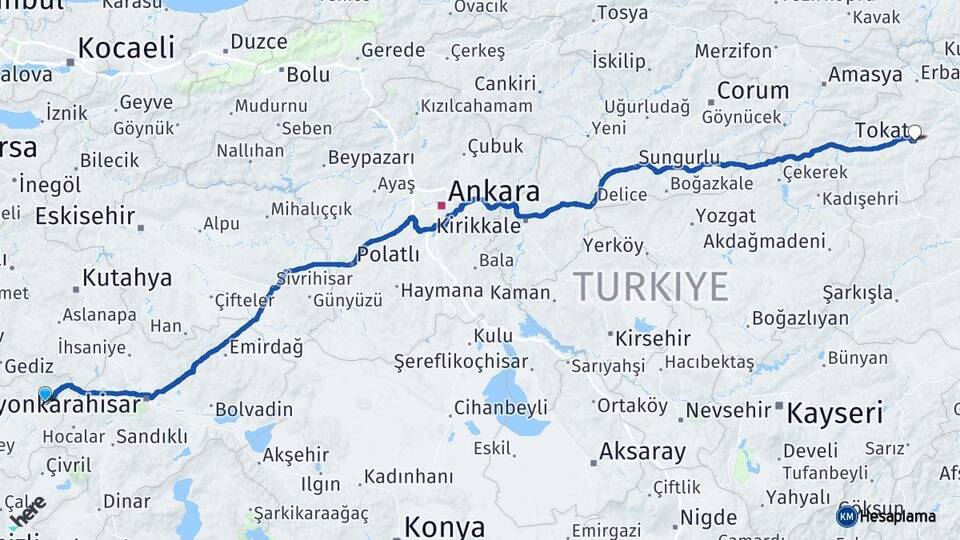 Uşak Banaz Tokat Arası Kaç Km - Yol Haritası