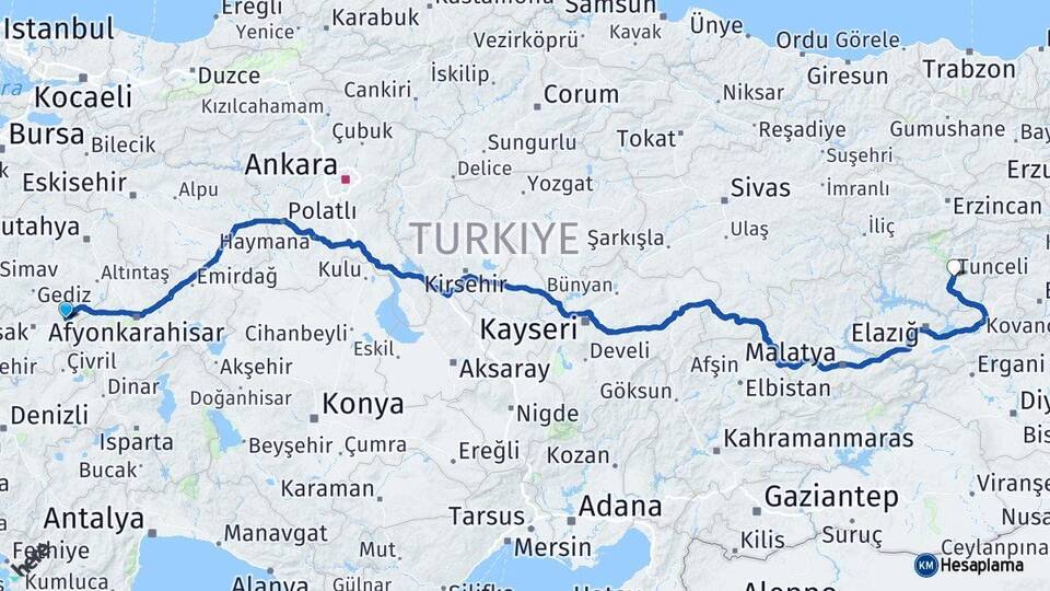 Uşak Banaz Tunceli Arası Kaç Km - Yol Haritası