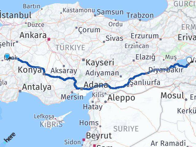 Uşak Banaz Van Arası Kaç Km - Yol Haritası