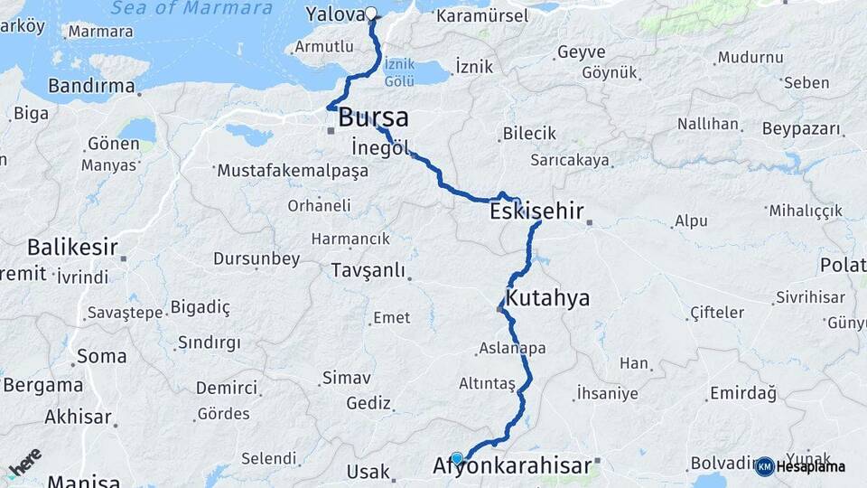 Uşak Banaz Yalova Arası Kaç Km - Yol Haritası
