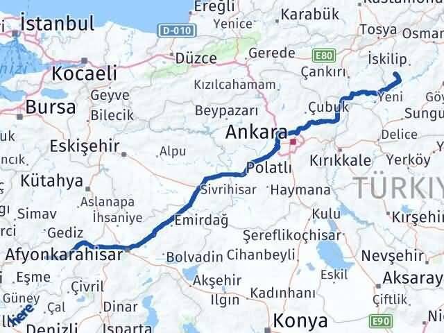 Uşak Bayat Çorum Arası Kaç Km - Yol Haritası