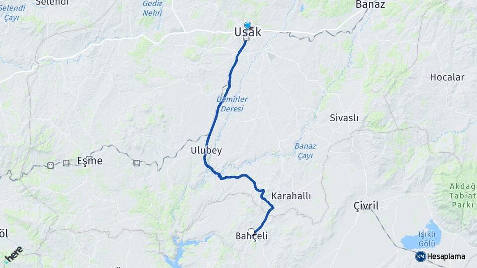 Uşak Bekilli Denizli Arası Kaç Km - Yol Haritası