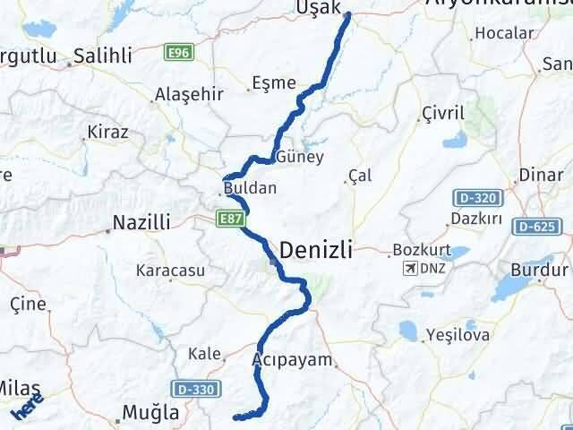 Uşak Beyağaç Denizli Arası Kaç Km - Yol Haritası