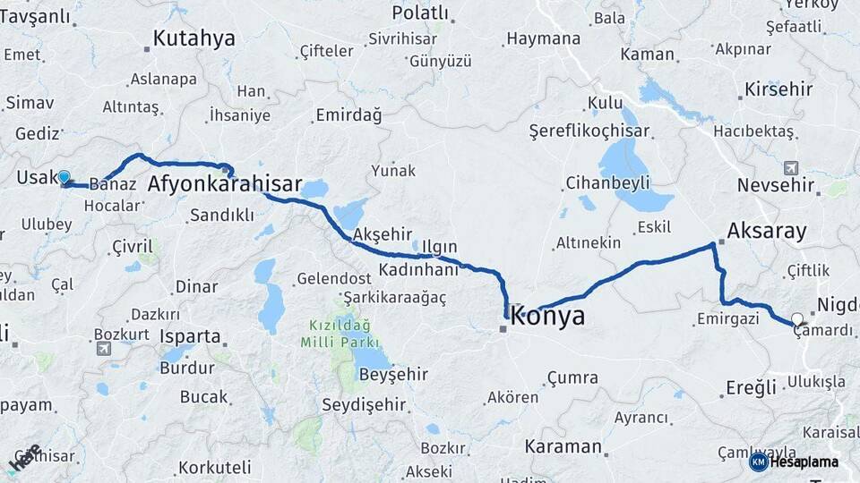 Uşak Bor Niğde Arası Kaç Km - Yol Haritası