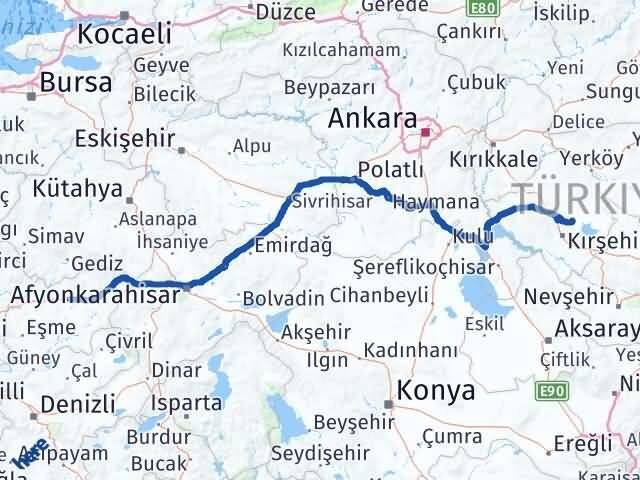 Uşak Boztepe Kırşehir Arası Kaç Km - Yol Haritası