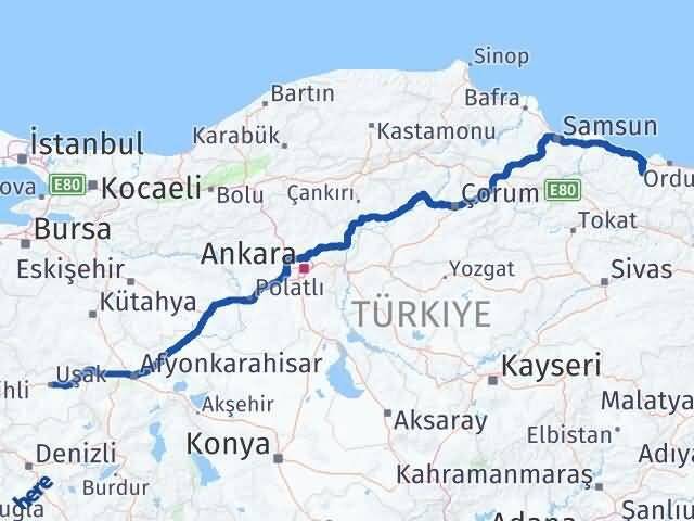 Uşak Çamaş Ordu Arası Kaç Km - Yol Haritası