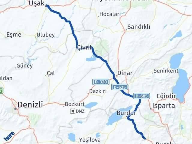 Uşak Çeltikçi Burdur Arası Kaç Km - Yol Haritası