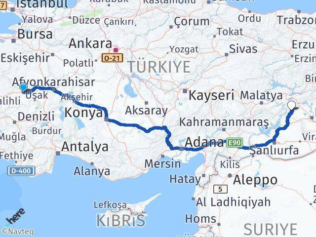 Uşak Çermik Diyarbakır Arası Kaç Km - Yol Haritası