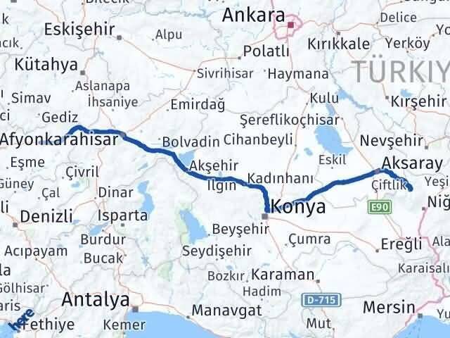Uşak Çiftlik Niğde Arası Kaç Km - Yol Haritası