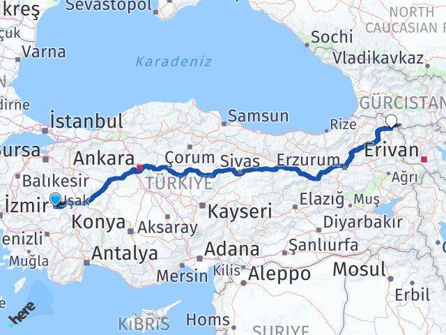 Uşak Çıldır Ardahan Arası Kaç Km - Yol Haritası
