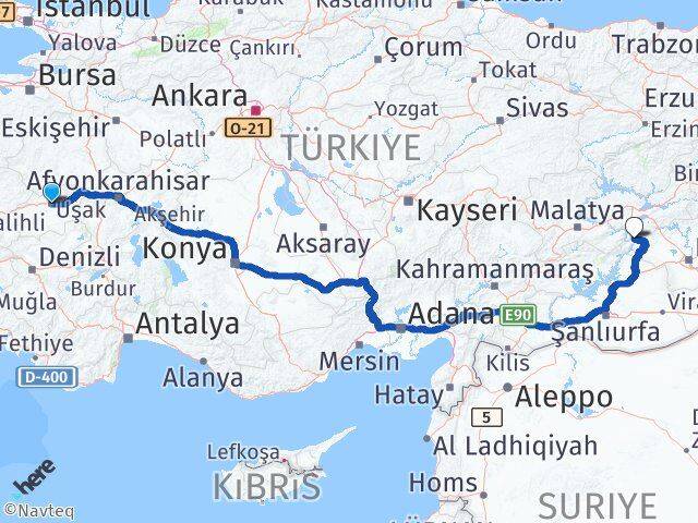 Uşak Çüngüş Diyarbakır Arası Kaç Km - Yol Haritası