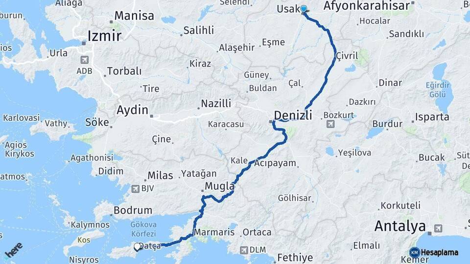 Uşak Datça Muğla Arası Kaç Km - Yol Haritası