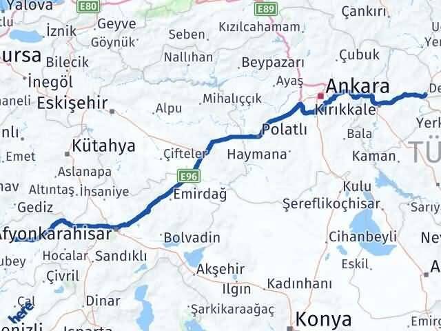 Uşak Delice Kırıkkale Arası Kaç Km - Yol Haritası