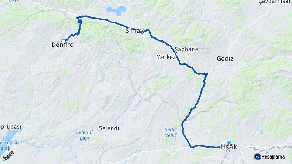 Uşak Demirci Manisa Arası Kaç Km - Yol Haritası